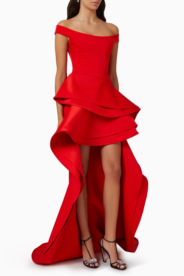 

Off-shoulder Ruffle Gown, Red