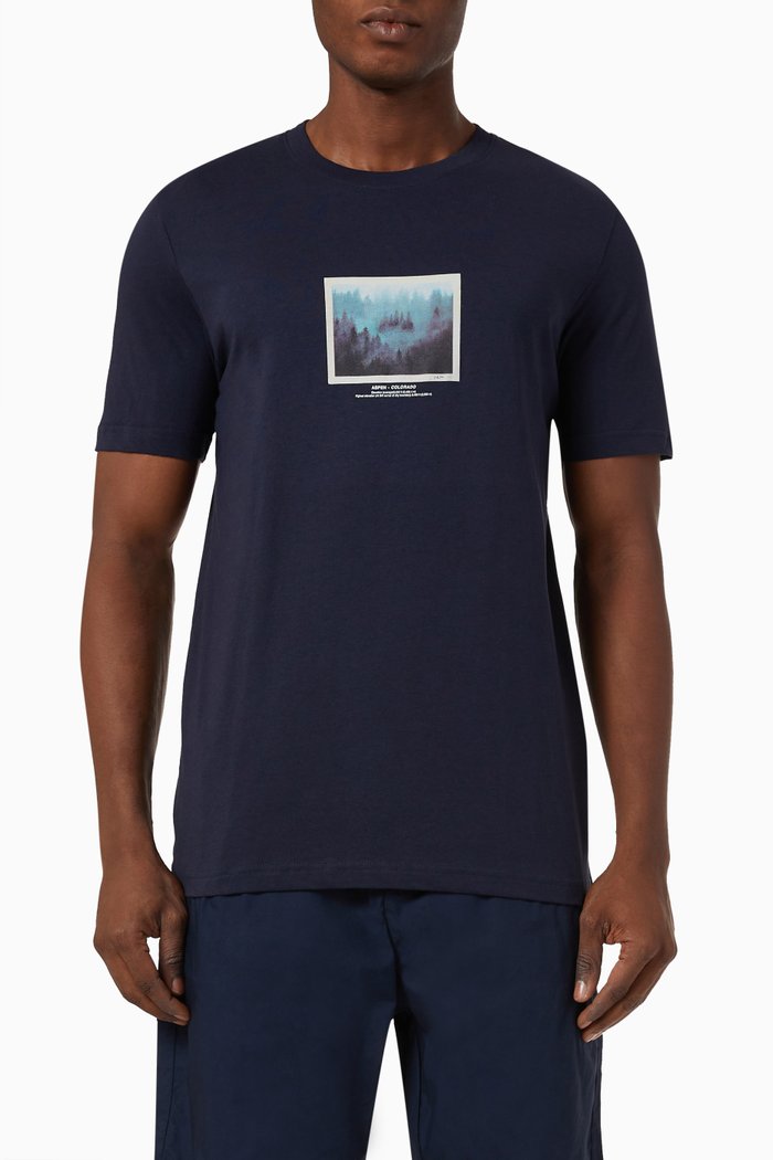 

Graphic Print T-shirt in Organic-cotton, Blue