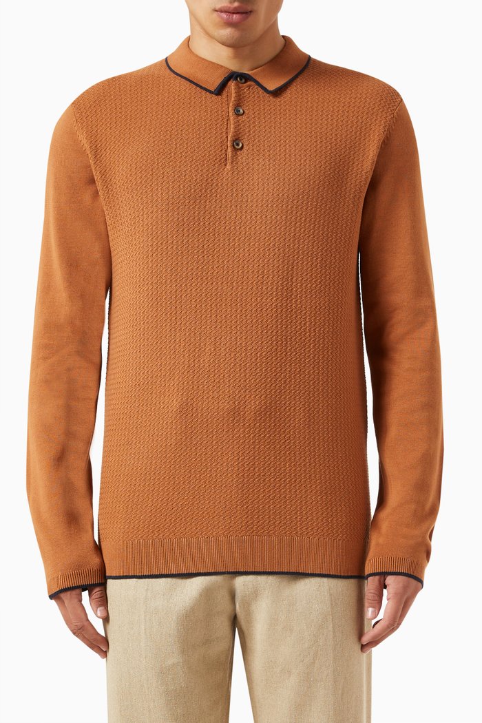 

Polo Shirt in Knitted Cotton, Brown