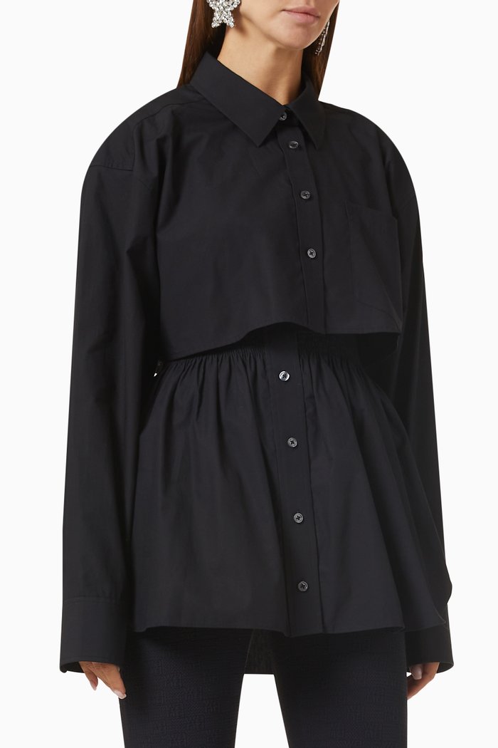 

Smocked Cami Shirt in Cotton, Black