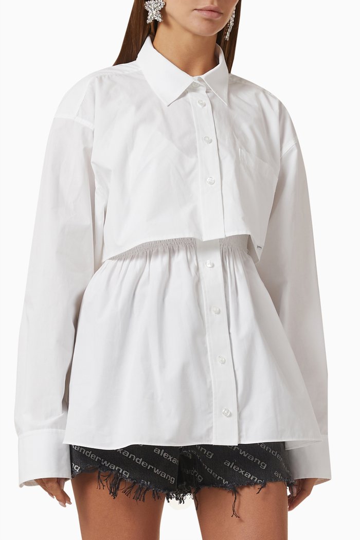 

Smocked Cami Shirt in Cotton, White