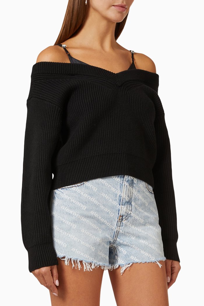 

Cropped Sweater in Cotton, Black