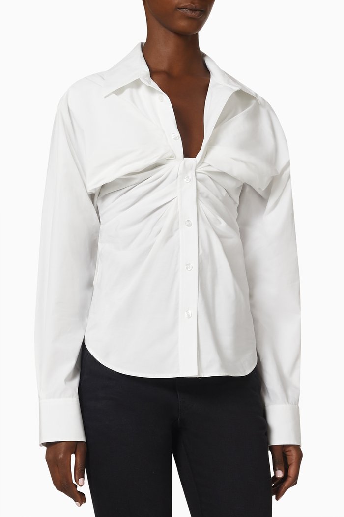 

Open Twisted Shirt in Compact Cotton, White