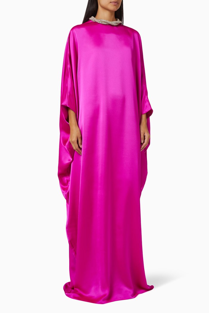 

Sultan Kaftan Maxi Dress in Satin, Pink