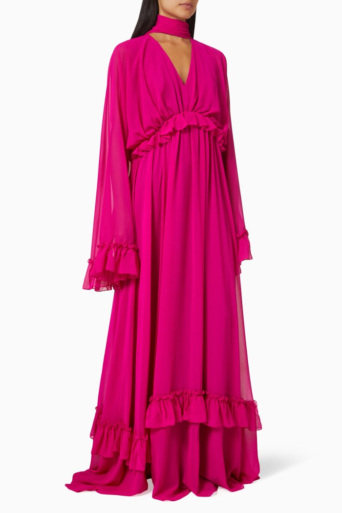 

Stella Ruffle Maxi Dress in Chiffon, Pink