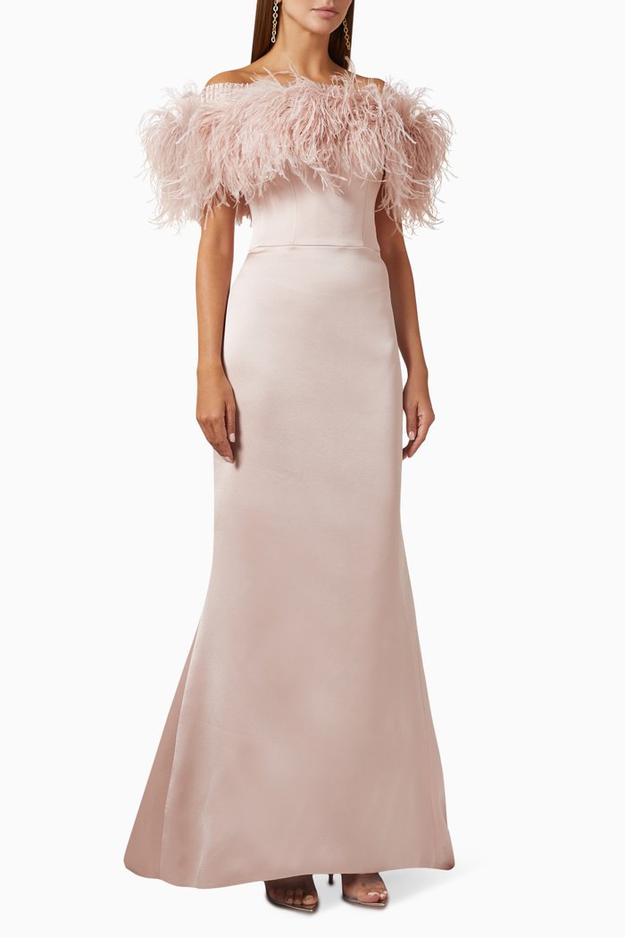 

Feride Feather-trimmed Gown in Satin-crêpe, Pink