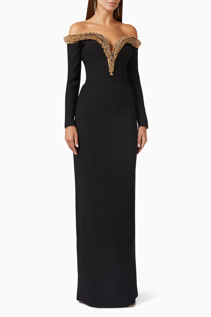 

Madame Ani Embellished Gown in Crêpe, Black