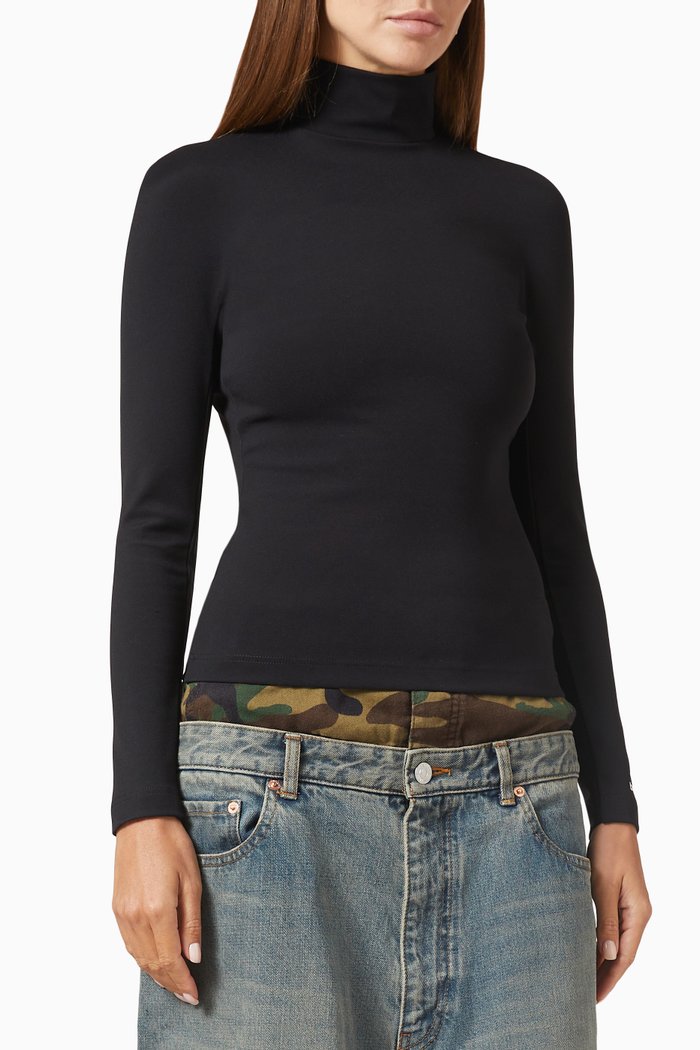 

Turtleneck Long Sleeve Top in Jersey, Black
