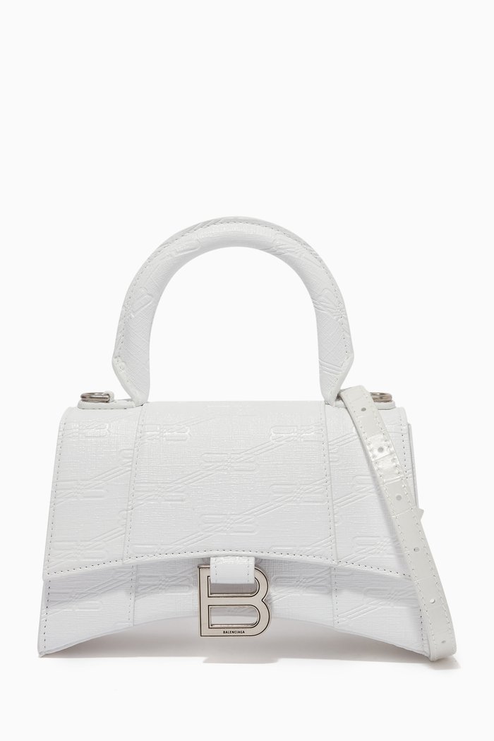 

Hourglass XS Top Handle Bag in BB-embossed Leather, White