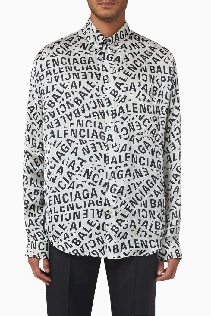

Logo Strips Large Fit Shirt in Satin, Grey