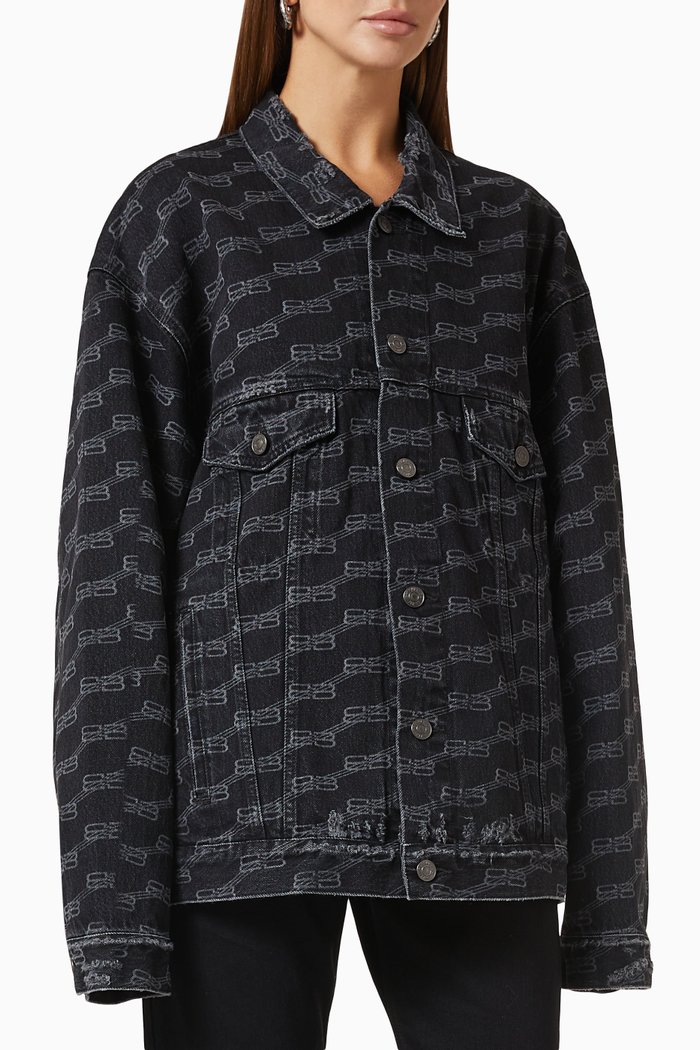 

BB Monogram Large Fit Jacket in Denim, Black