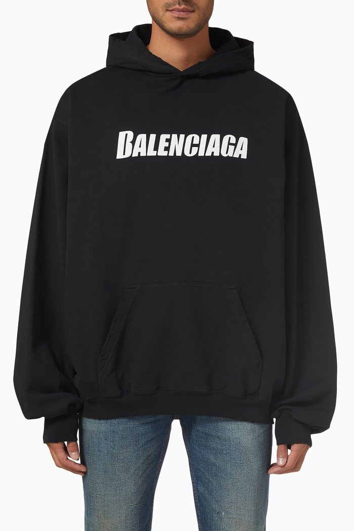 

Bold Logo Hoodie in Cotton Jersey, Black
