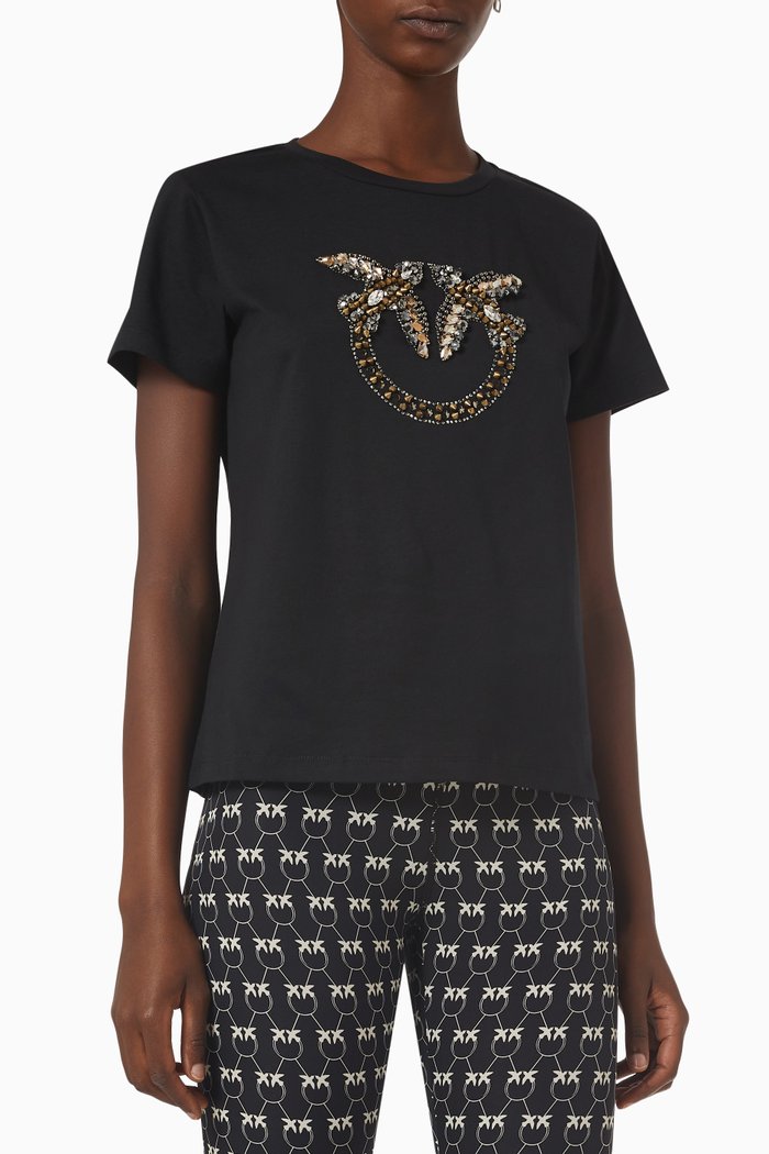 

Quentin Love Birds T-shirt in Jersey, Black