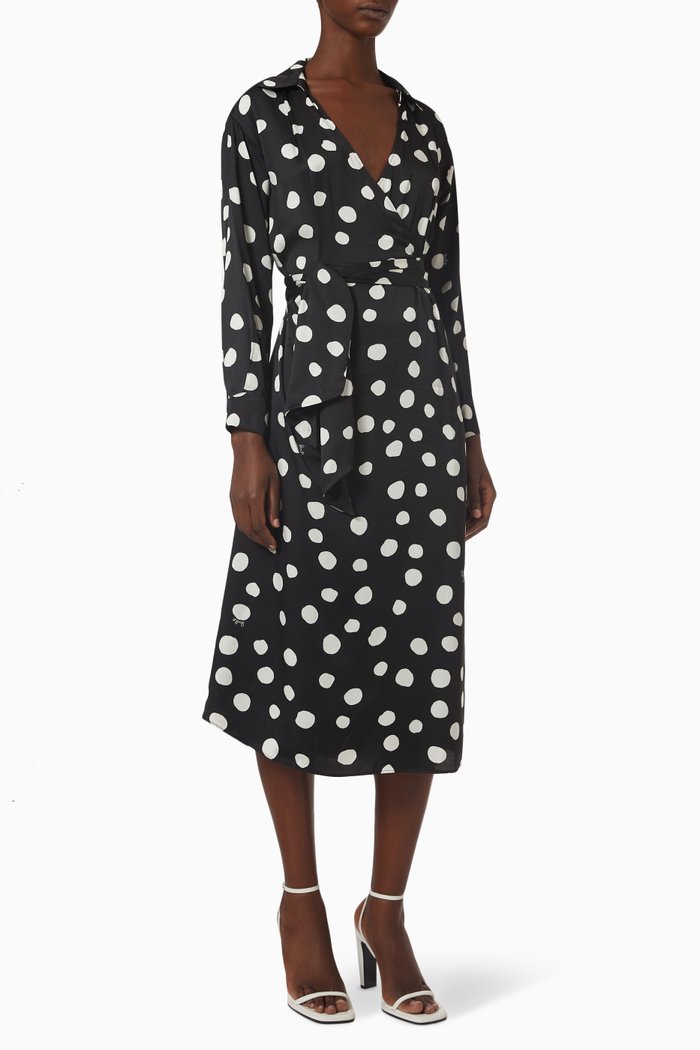 

Polka Dot Shirt Dress in Satin, Black