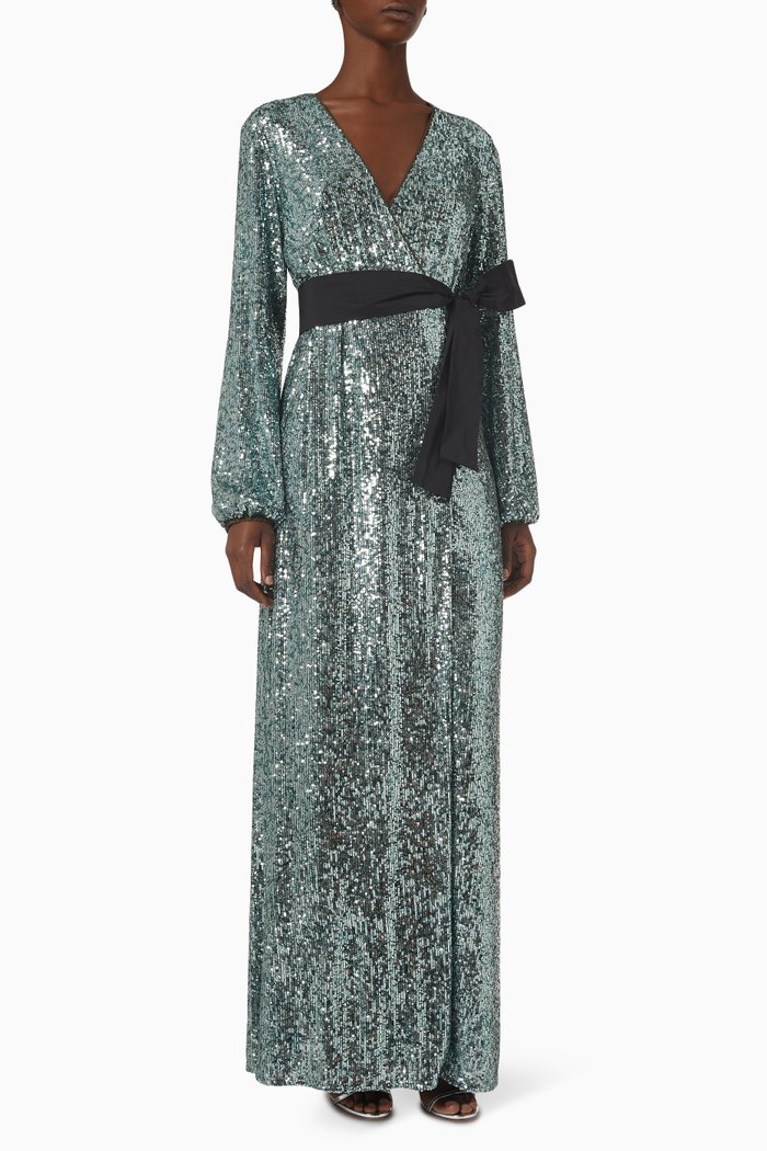 

Germanico 4 Wrap Maxi Dress in Sequin, Silver