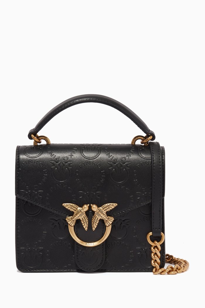 

Mini Love Top Handle Bag in Embossed Leather, Black