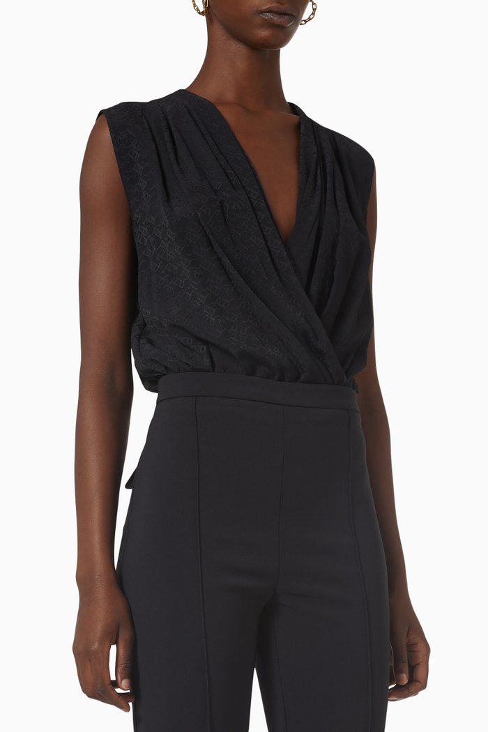 

Ines Wrap Bodysuit in Crepe, Black