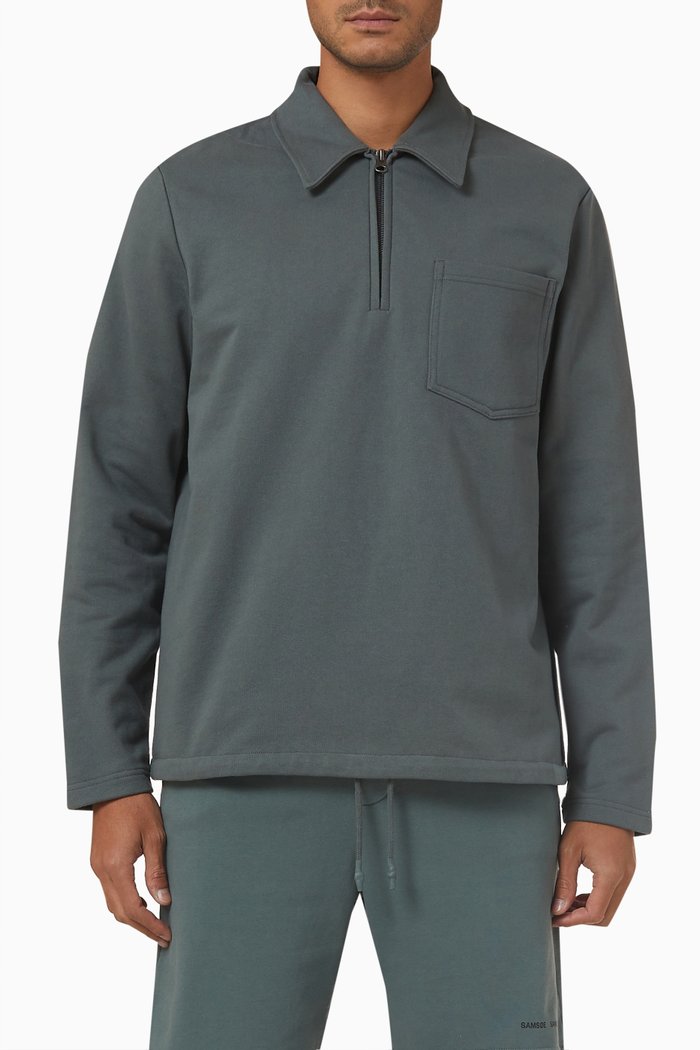 

Jonathan Half Zip Sweatshirt in Organic Cotton, Green