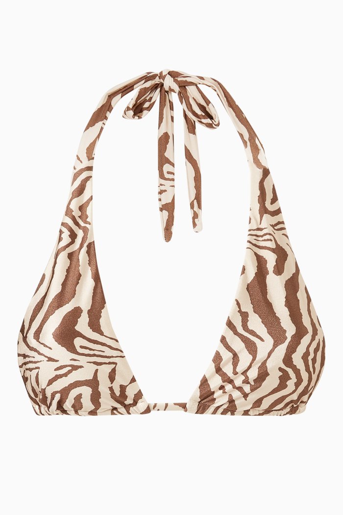 

Ruched Halter Bikini Top in Satin, Brown