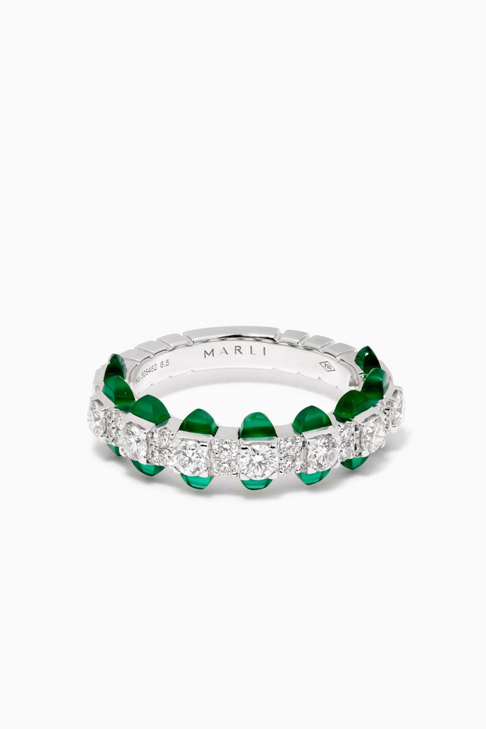 Tip-Top Green Agate & Diamond Ring in 18kt White Gold, Silver