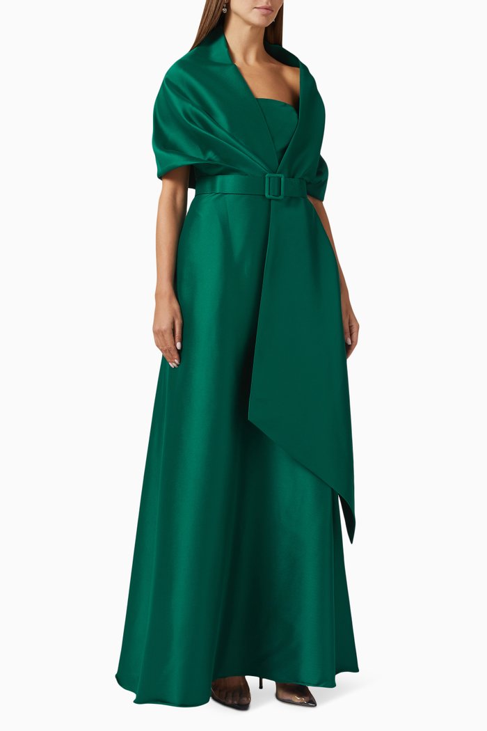 

Mikado Wrap Gown in Silk-satin, Green