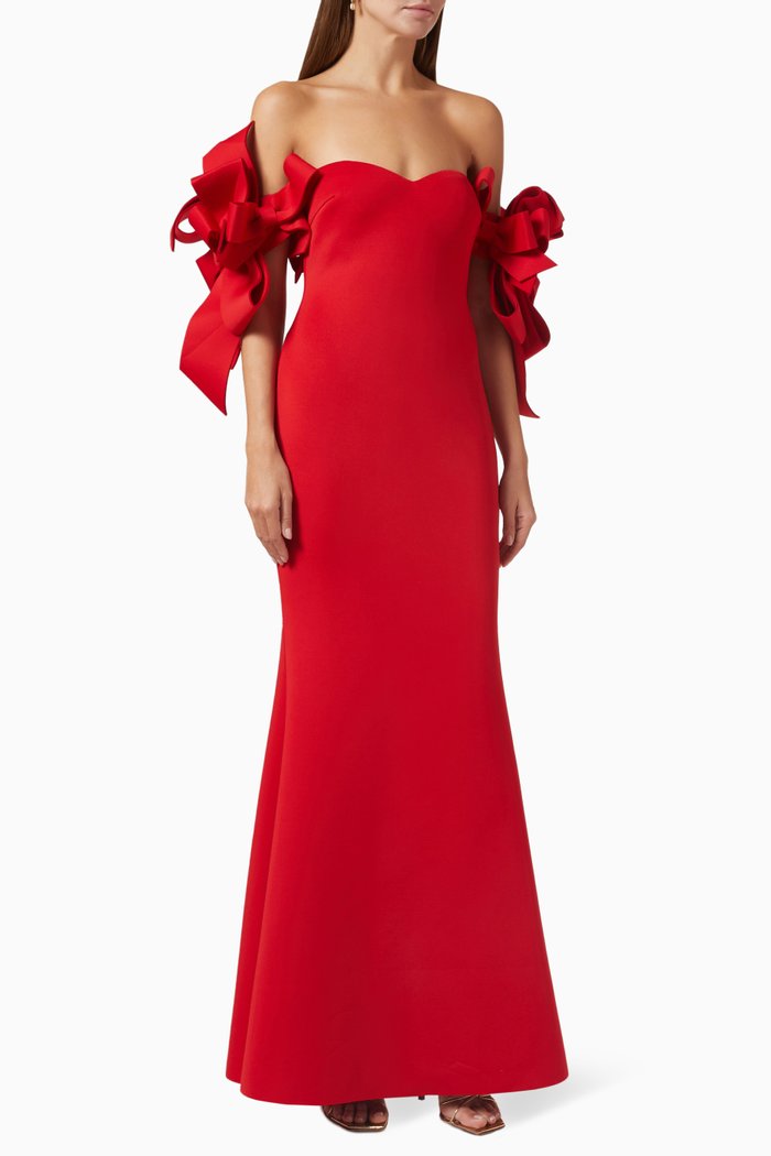 

Bow-sleeve Gown in Scuba, Red