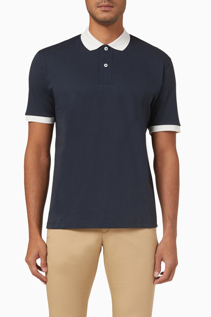 

Contrast-tipped Polo Shirt in Cotton-jersey, Blue