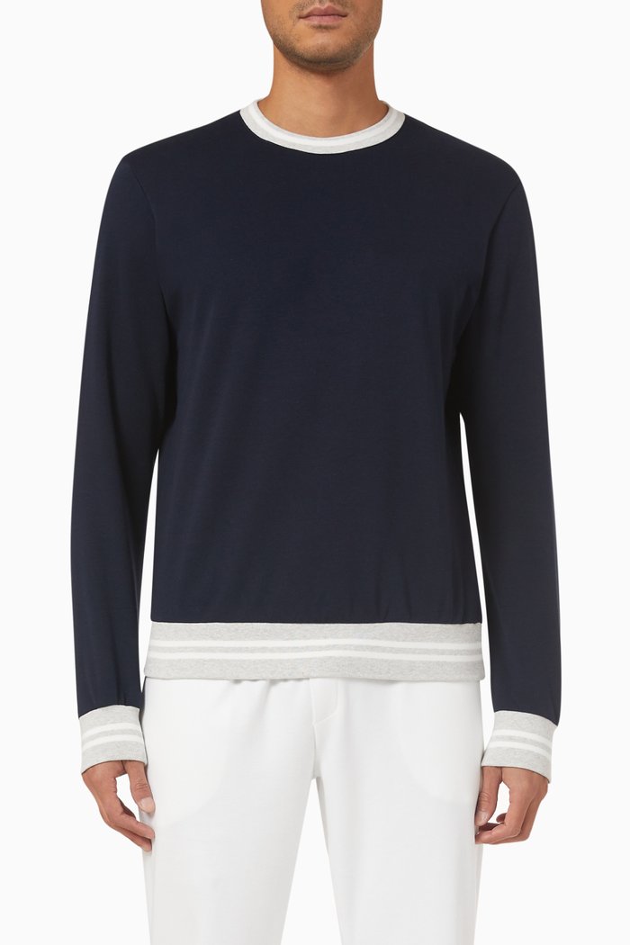 

Contrast-tipped Crewneck Sweatshirt, Blue