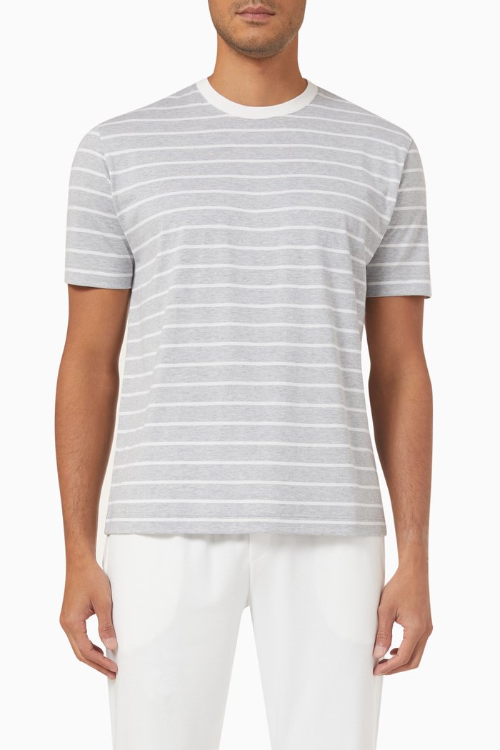 

Striped Crewneck T-shirt in Cotton-jersey, Grey