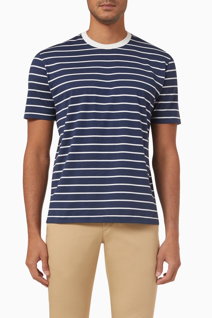 Striped Crewneck T-shirt in Cotton-jersey, Blue