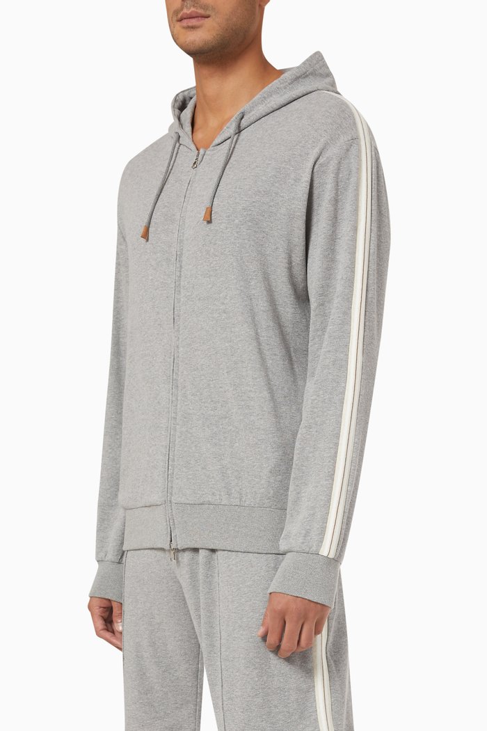 

Striped Zip-up Hoodie in Fleece, Grey