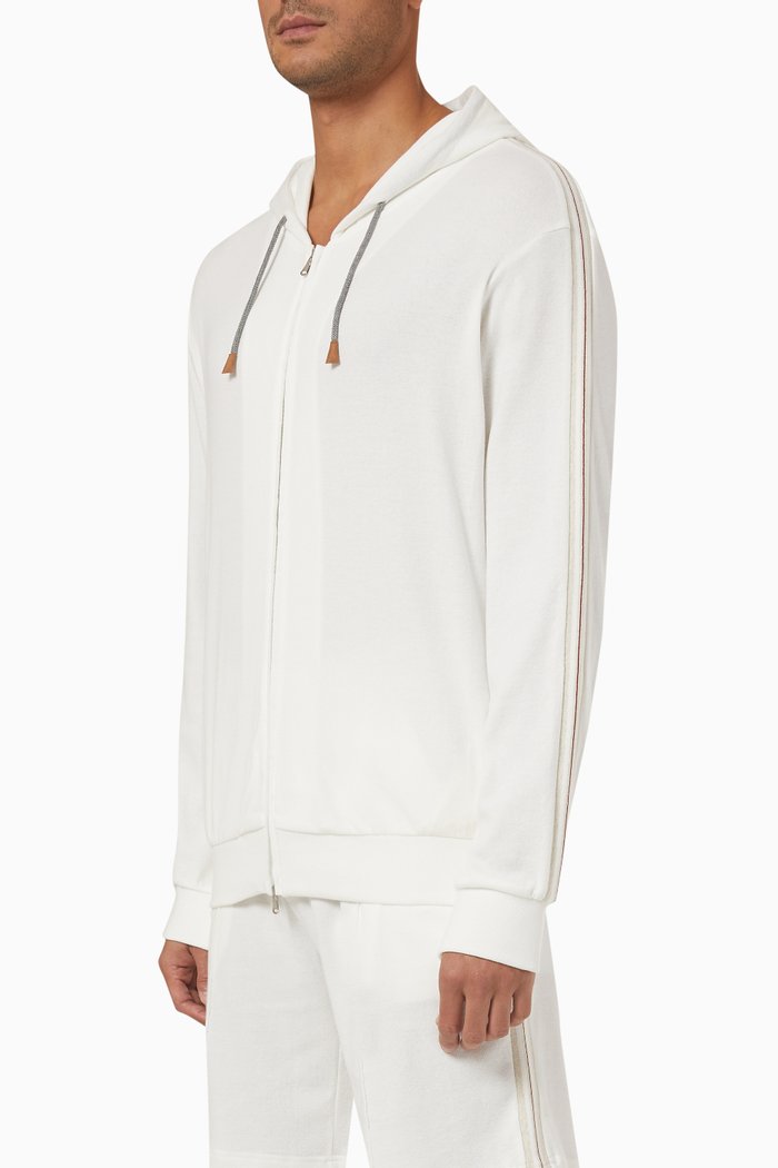 

Striped Zip-up Hoodie in Fleece, White