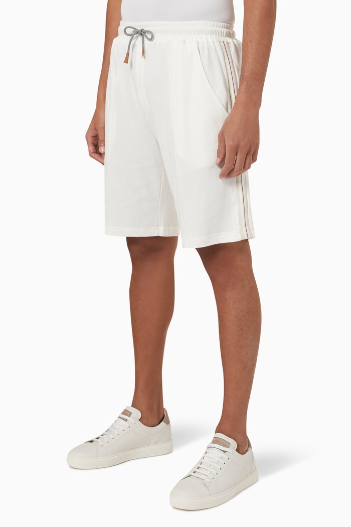 

Striped Bermuda Shorts in Fleece, White