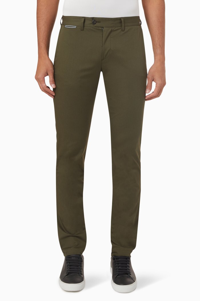 

Slim-fit Stretch Chino Pants in Cotton, Green