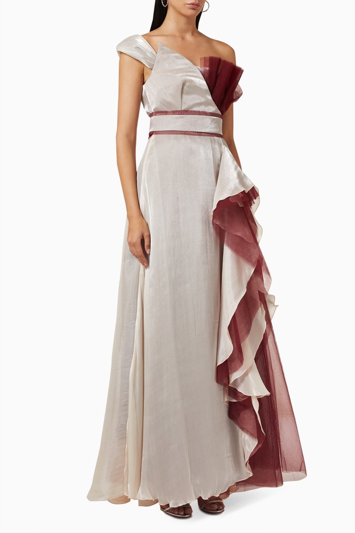

Flounce Dress in Shimmer Crinkle Chiffon & Tulle, Gold