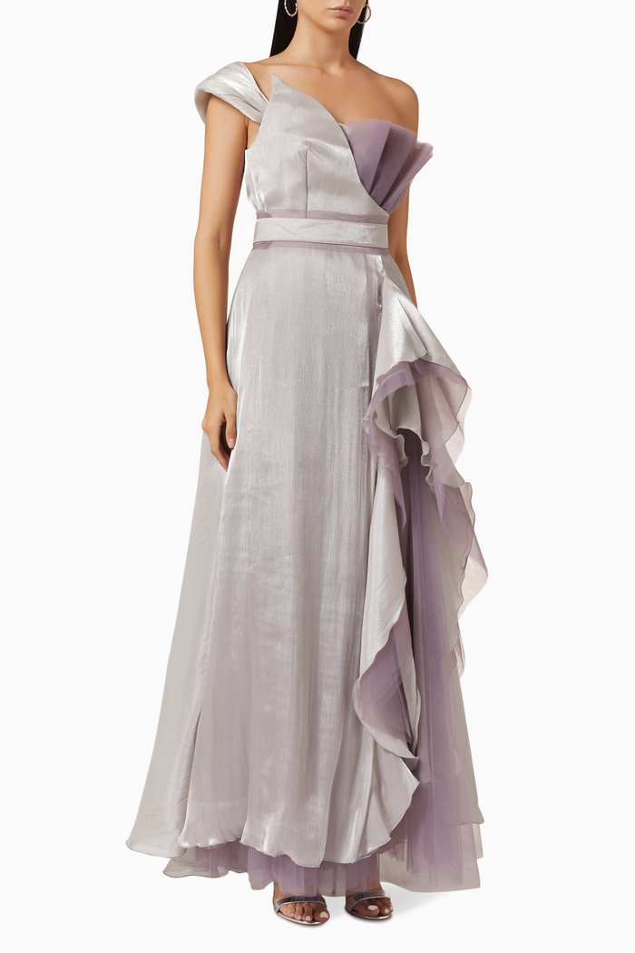 

Flounce Dress in Shimmer Crinkle Chiffon & Tulle, Purple