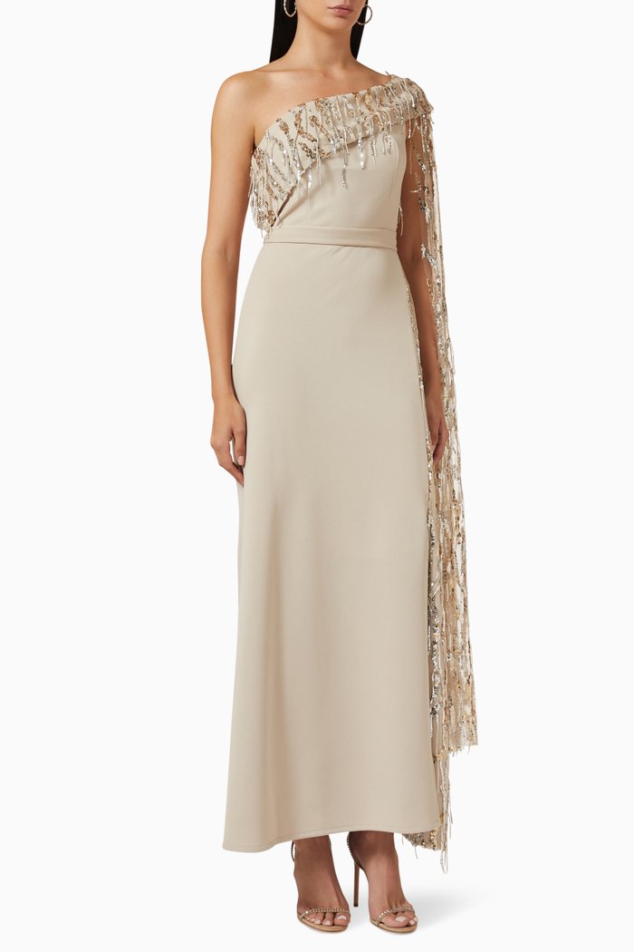 

One-shoulder Dress in Textured Fabric, Neutral