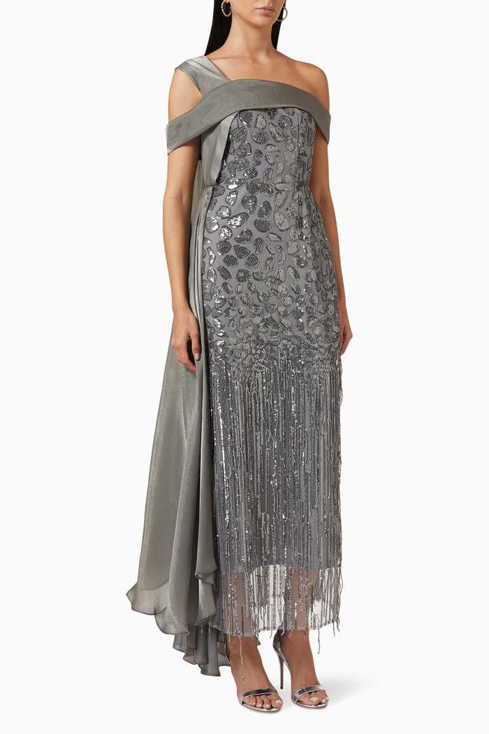 

Cold-shoulder Dress in Sequin Tulle, Grey