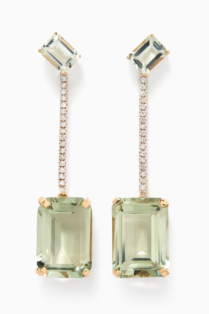 

Amethyst & Diamond Drop Earrings in 14kt Yellow Gold, Green