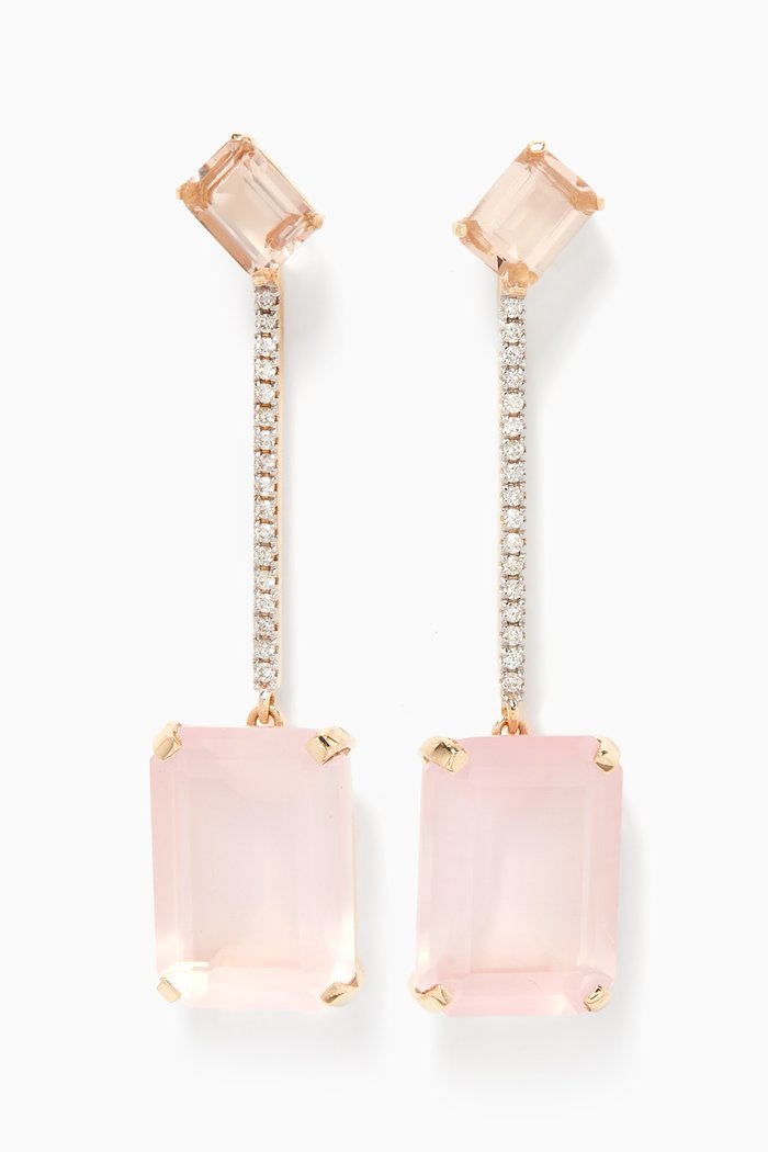 

Morganite & Diamond Drop Earrings in 14kt Yellow Gold, Pink