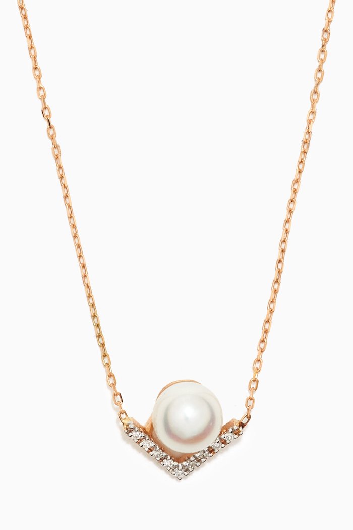

Right Angle Pearl & Diamond Necklace in 14kt Yellow Gold
