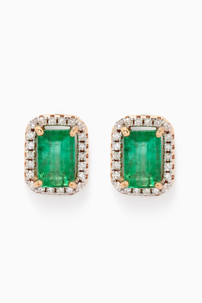 

Muzo Columbian Emerald & Diamond Stud Earrings in 14kt Yellow Gold