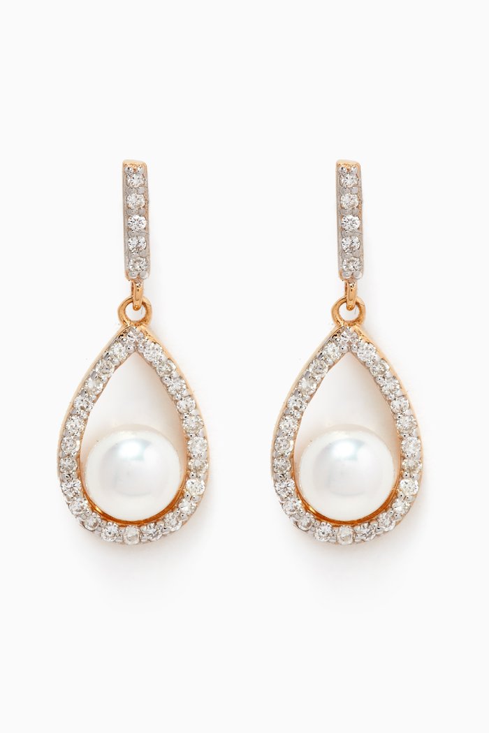 

Diamond Pearl Tear Drop Earrings in 14kt Yellow Gold