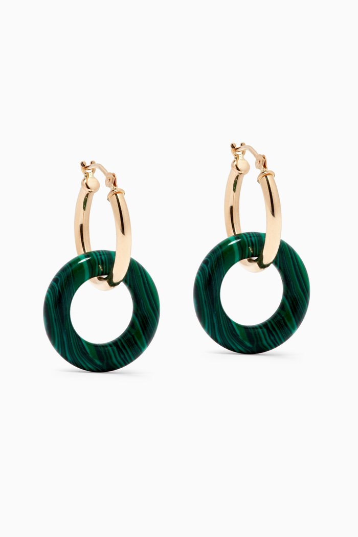 

Malachite Donut Hoop Earrings in 14kt Yellow Gold