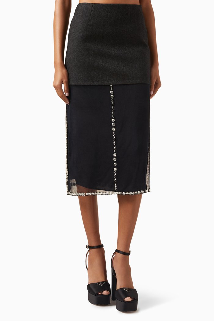 Embellished Midi Skirt, Black