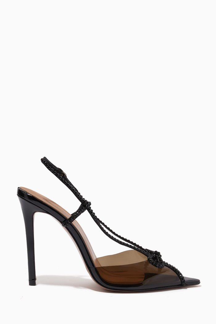 

Kay 105 Swarovski Slingback Sandals in PVC & Patent Leather, Black