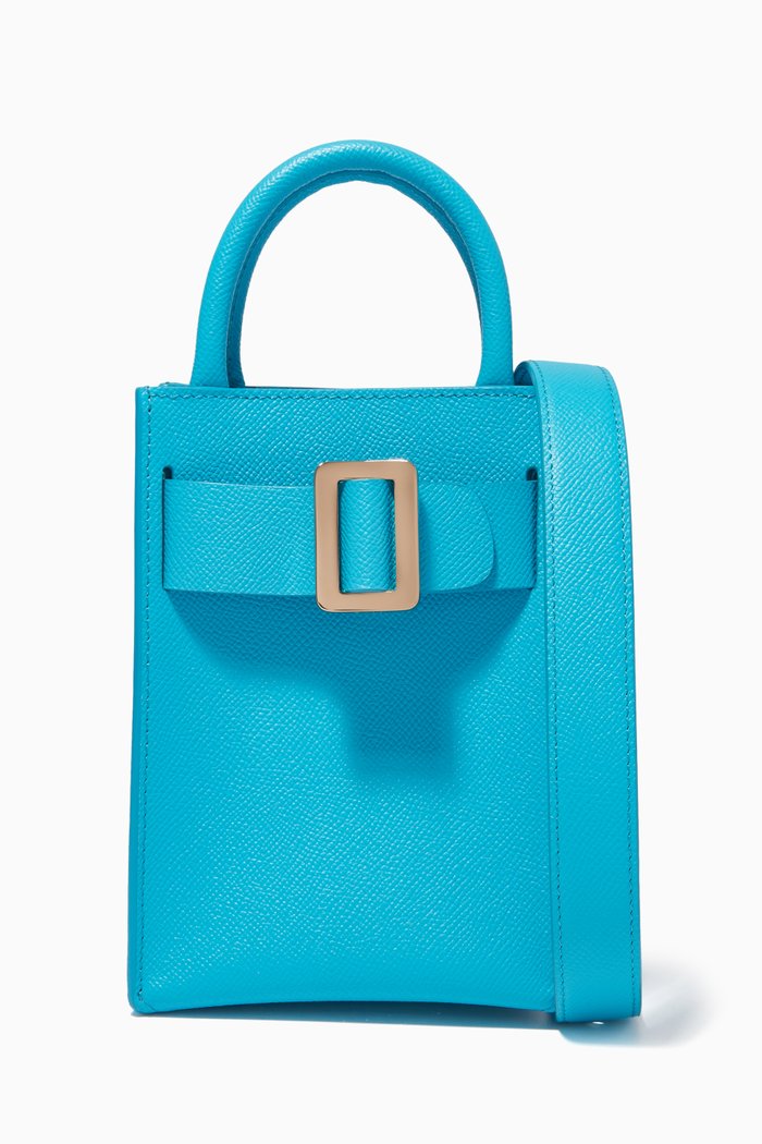 Bobby Tourist Mini Tote Bag in Palmellato Calfskin, Blue