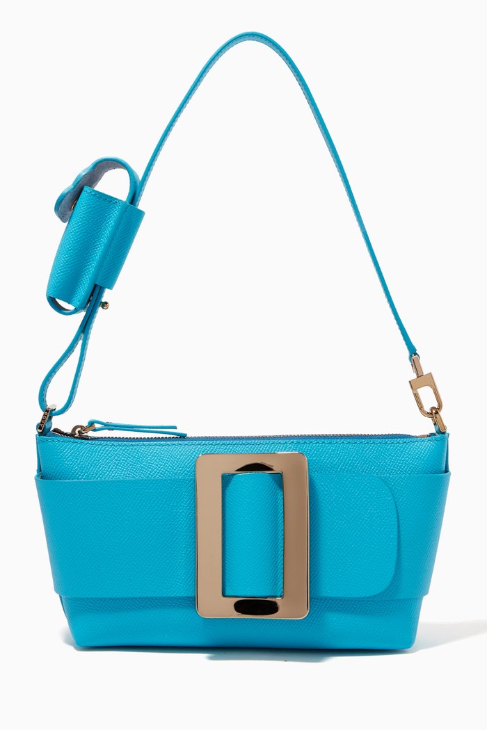 

Pouchette Shoulder Bag in Grained Calfskin, Blue