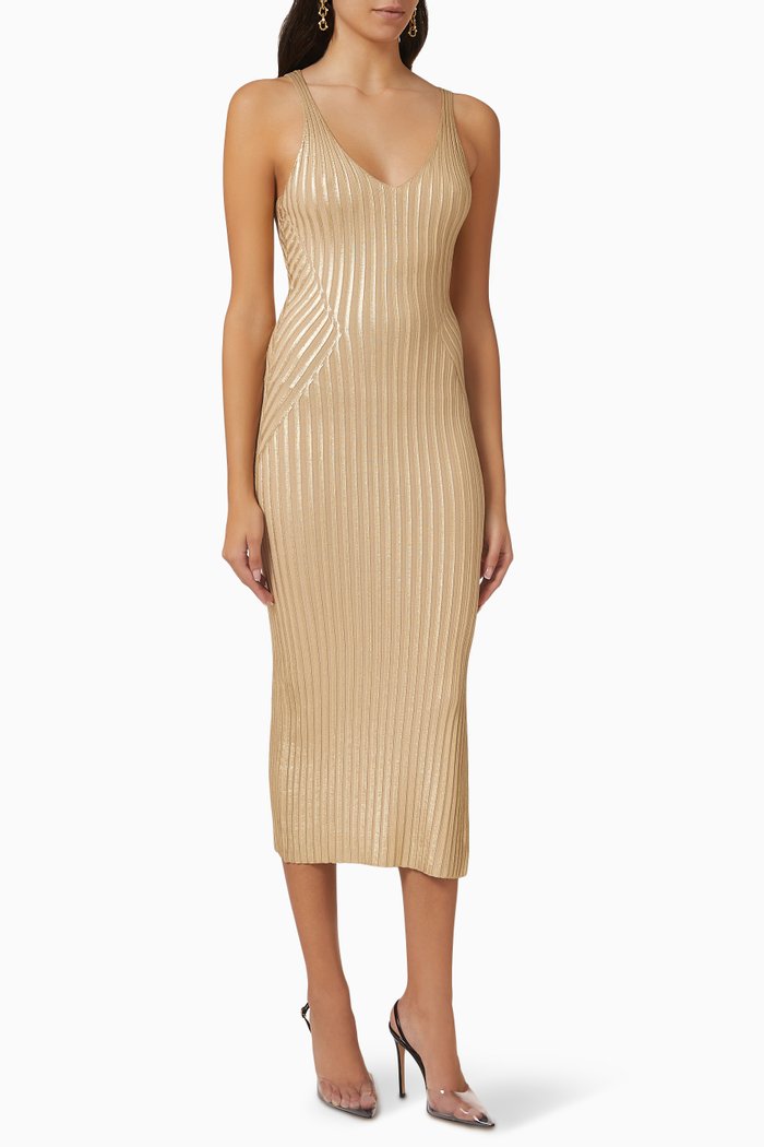 

Gerty Foil-print Midi Dress in Viscose Rib-knit, Neutral