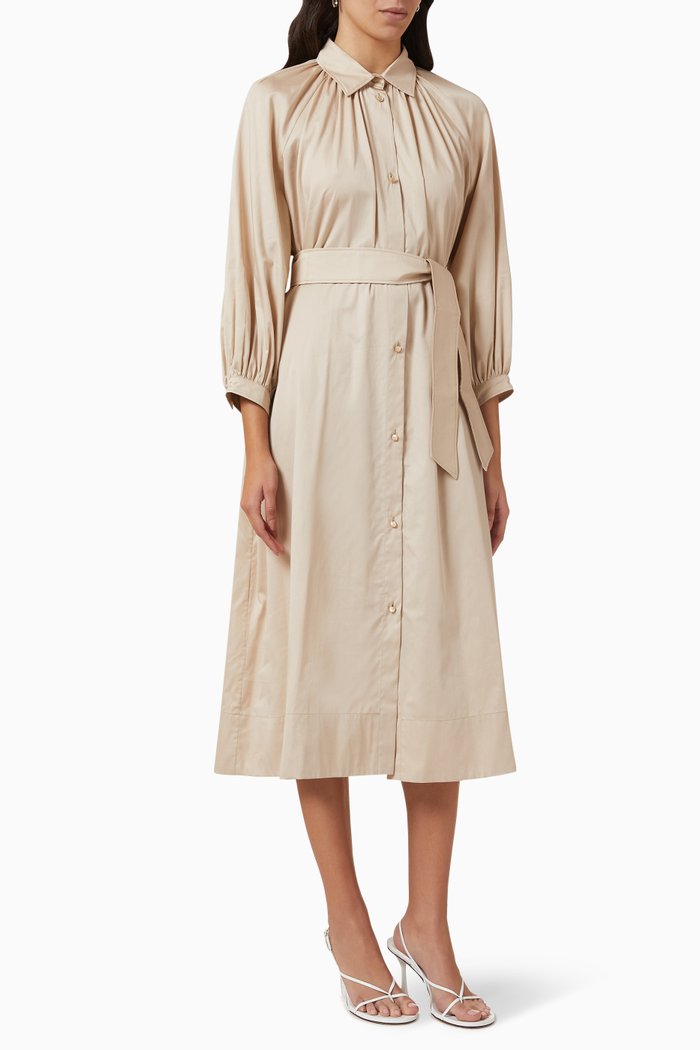 

Lega Belted Shirt Dress in Satin, Neutral
